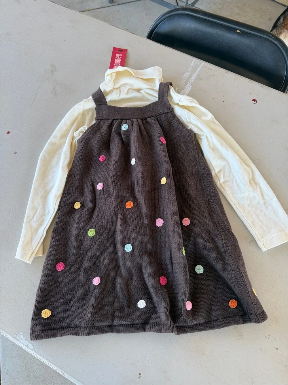 NWT Gymboree Brown Knit Pinafore Dress with Cream Long Sleeve Top